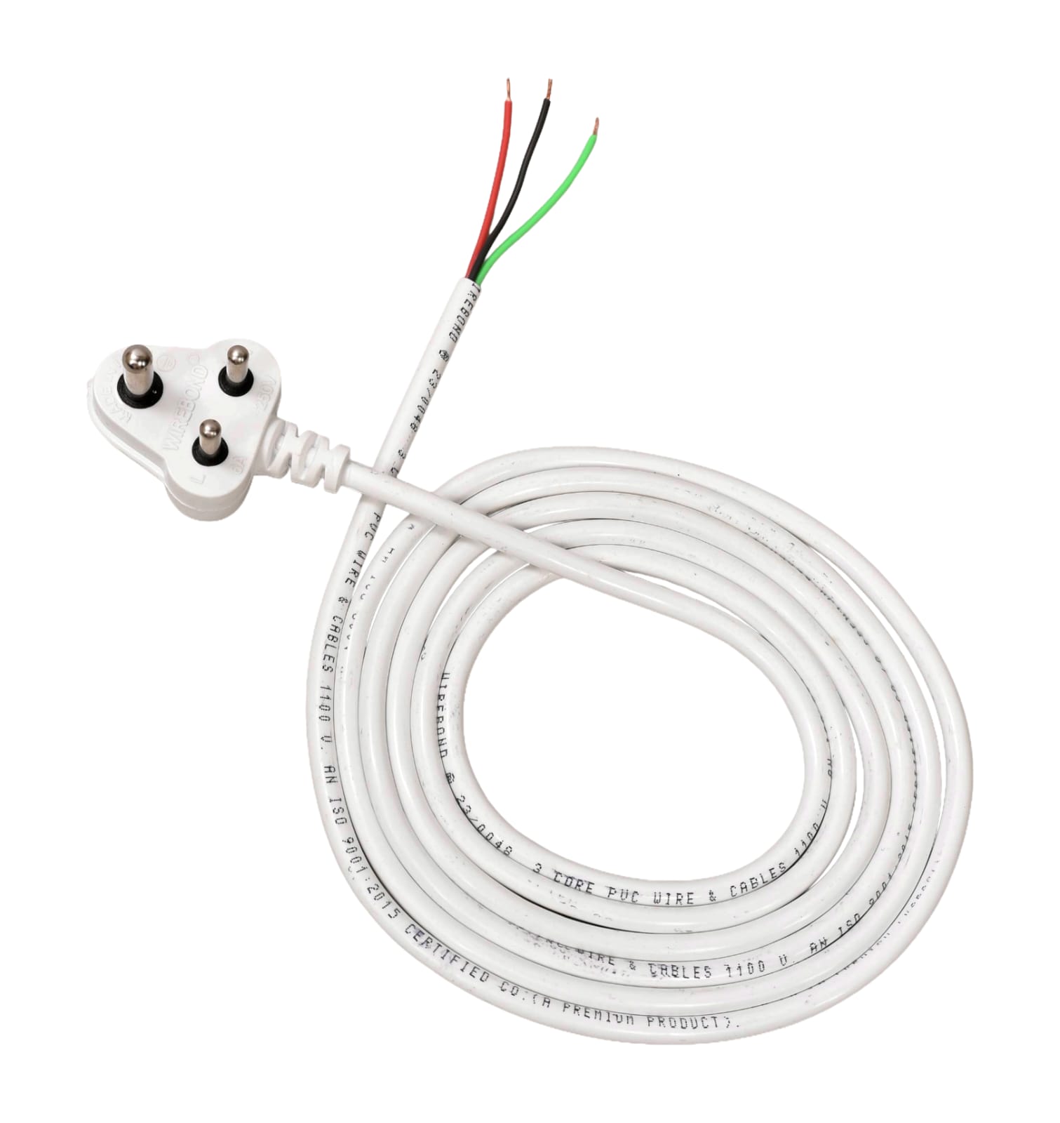 3-Core Round Power Cord – Open End, 1000W