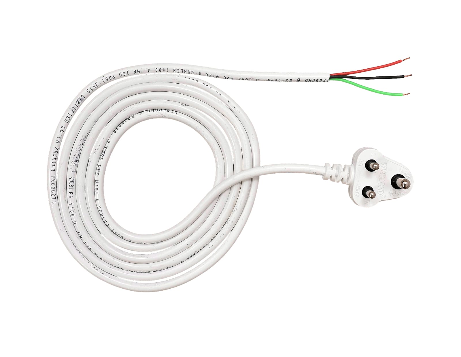 3-Core Round Power Cord – Open End, 1000W