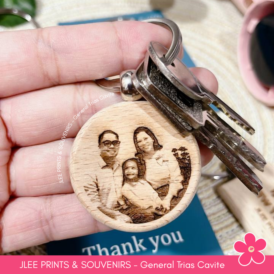 Personalized Customized Laser Engraved Photo on Wood Keychain Souvenir