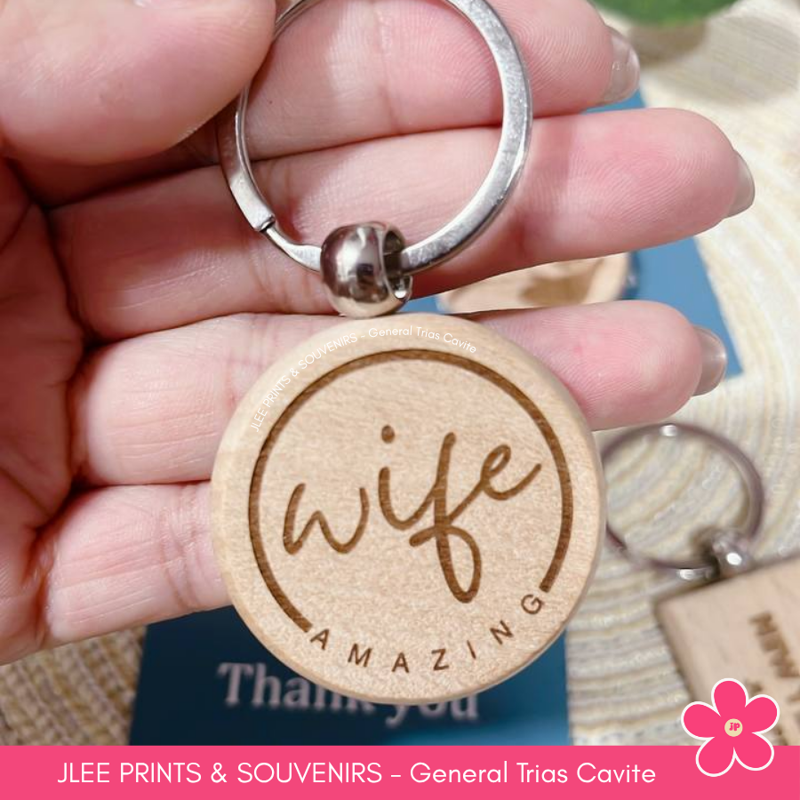 Personalized Customized Laser Engraved Photo on Wood Keychain Souvenir