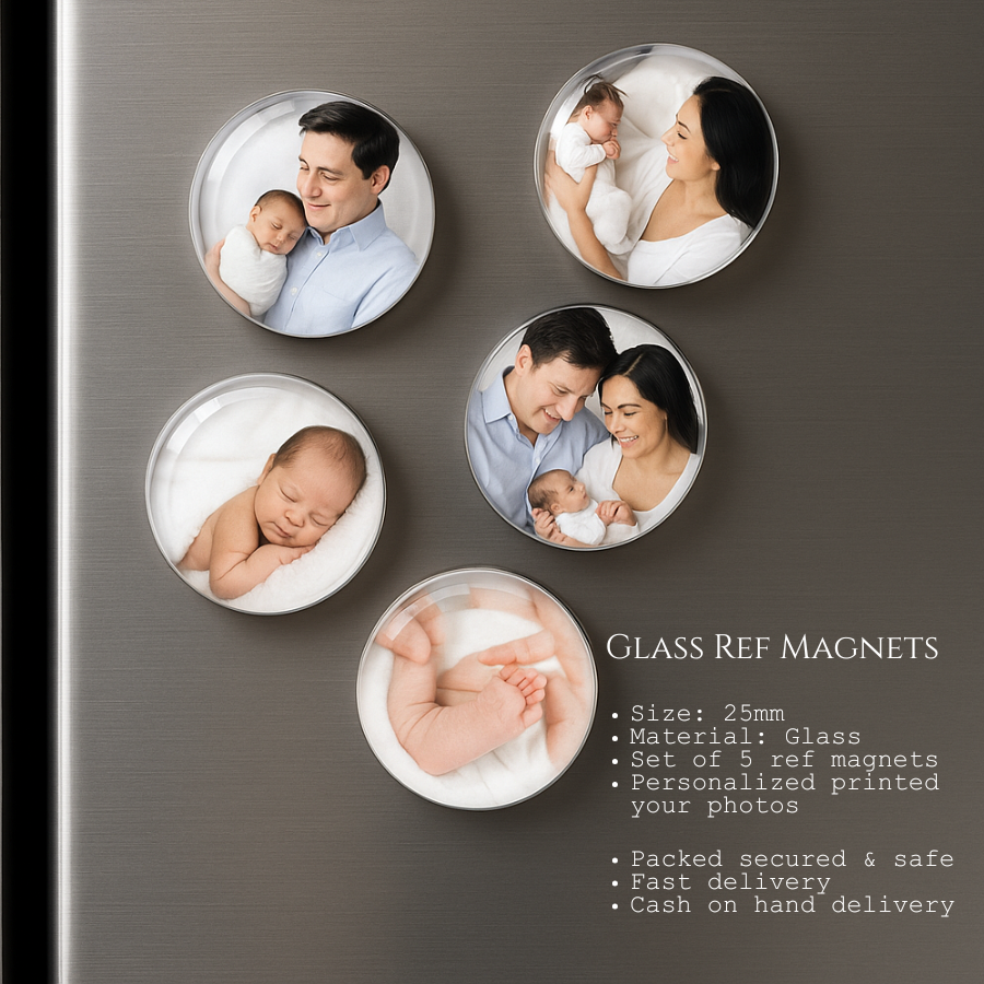 Custom Glass Ref Magnet Set – 25mm (Set of 5)