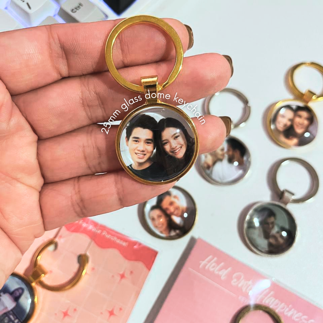 Personalized Glass Keychain – 25mm Custom Keyring Gift (Set of 2 pcs)