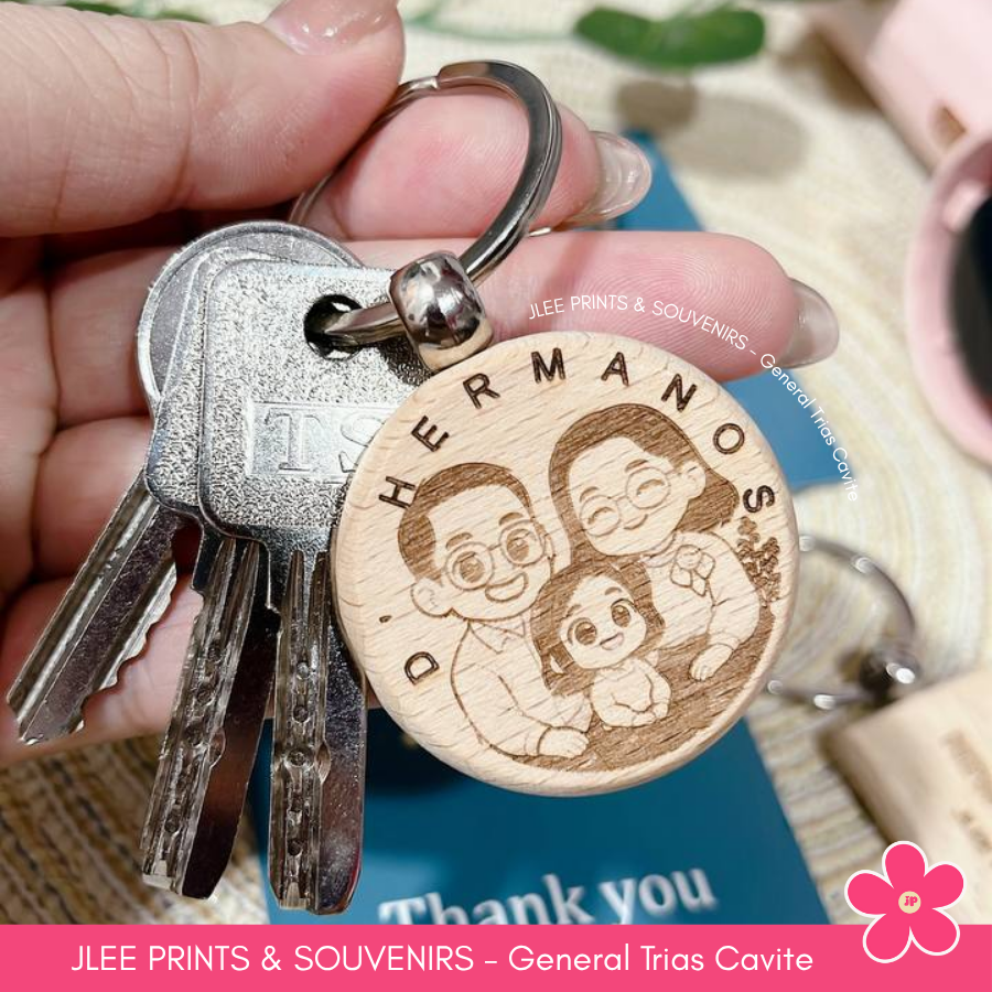 Personalized Customized Laser Engraved Photo on Wood Keychain Souvenir