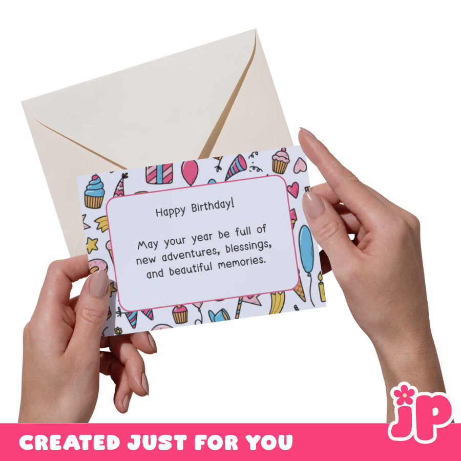 Birthday Greeting Card Flat with white envelope