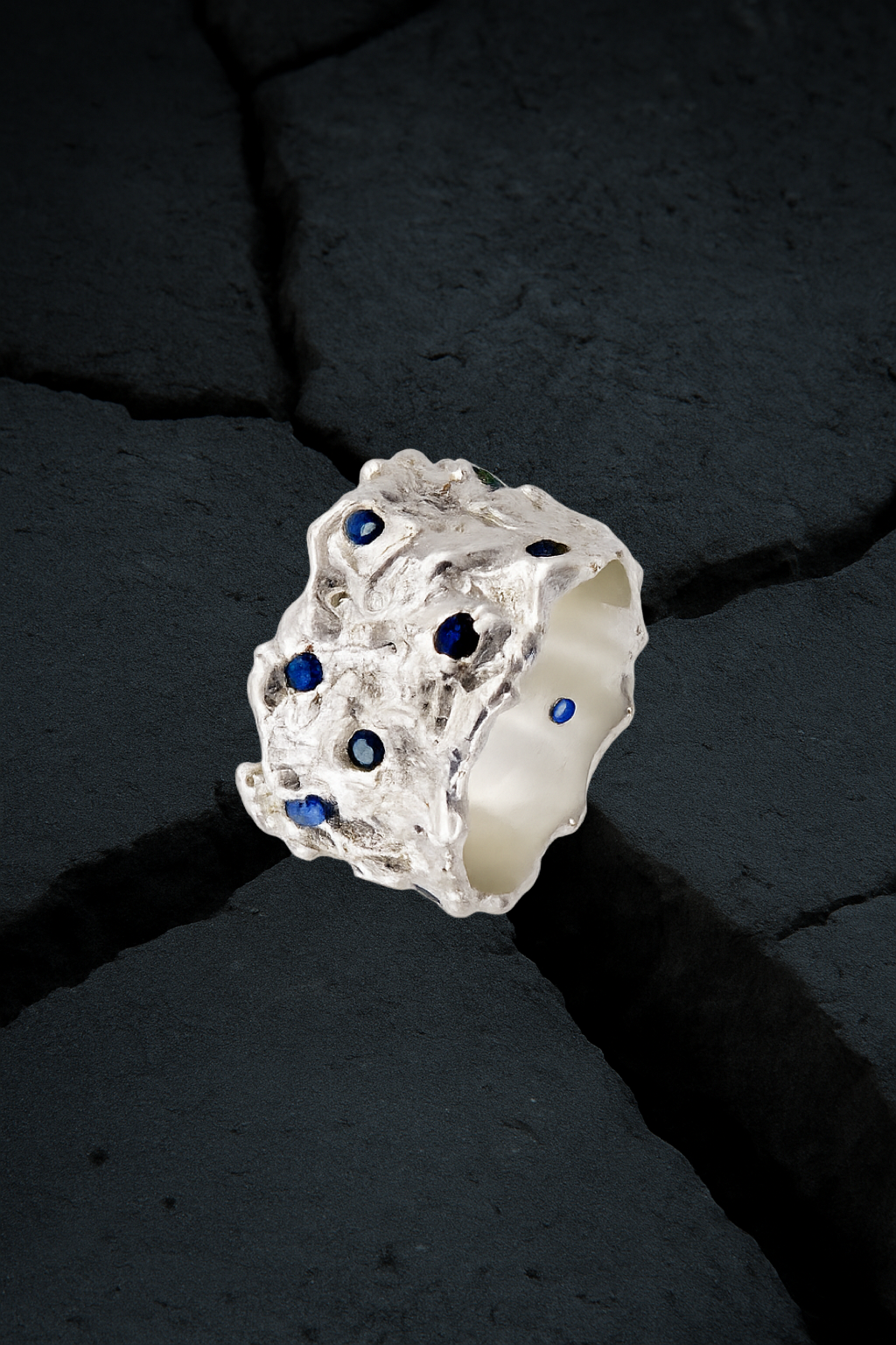 Bague argent granité et saphirs