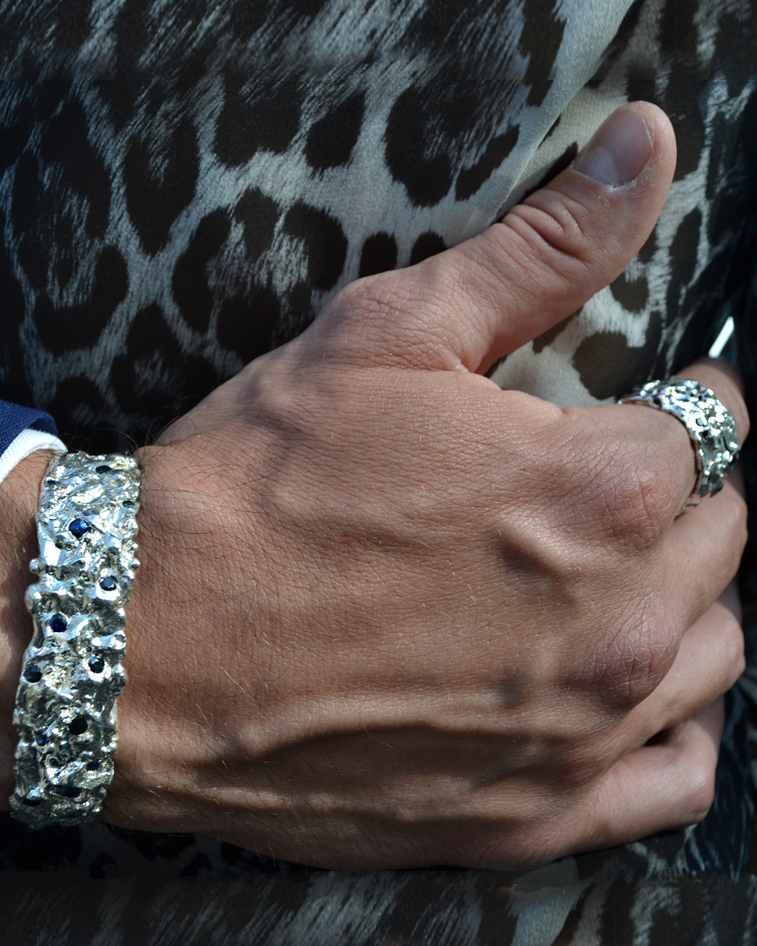 Bague argent granité et saphirs