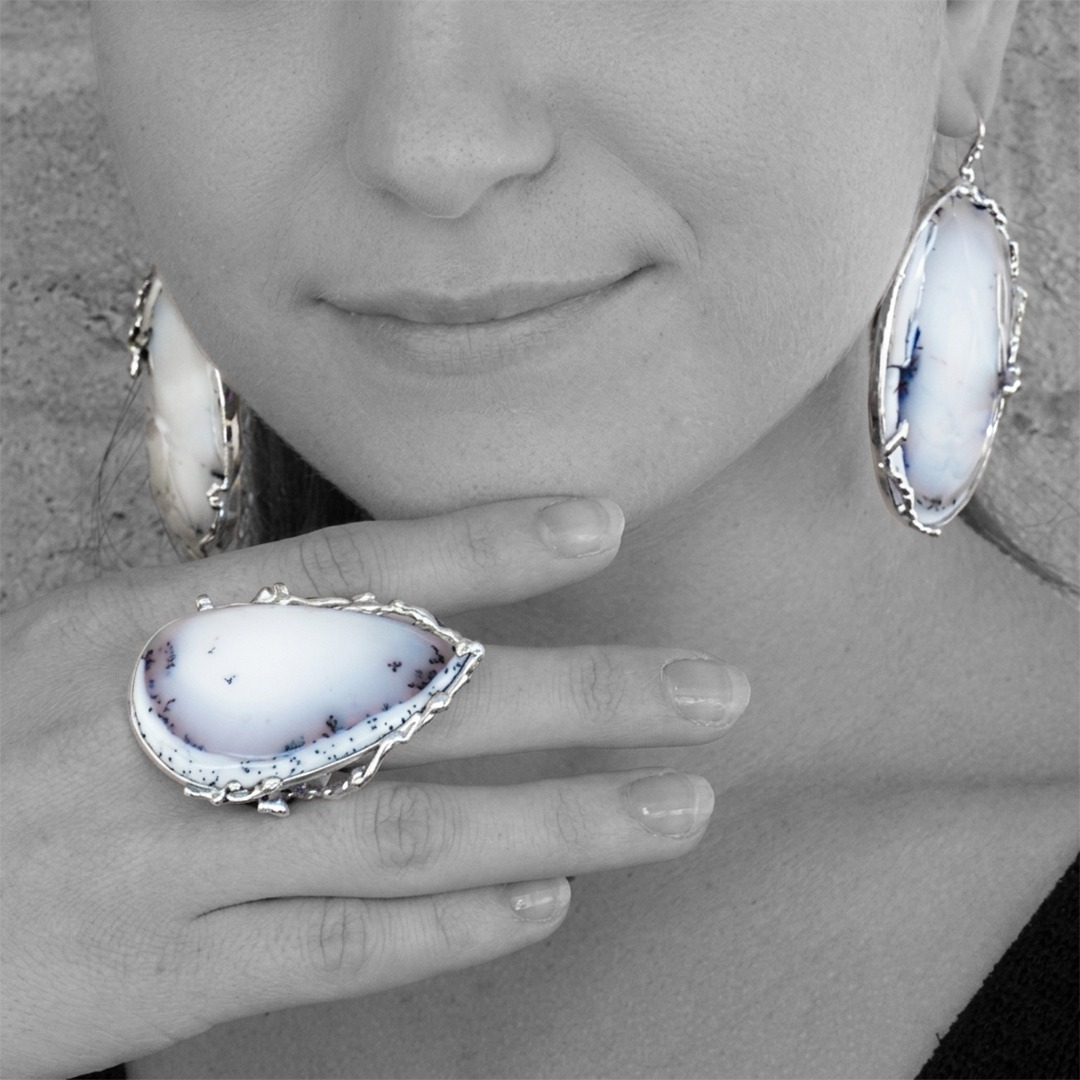 - DRÝAS - Parure en agate dendritique & argent