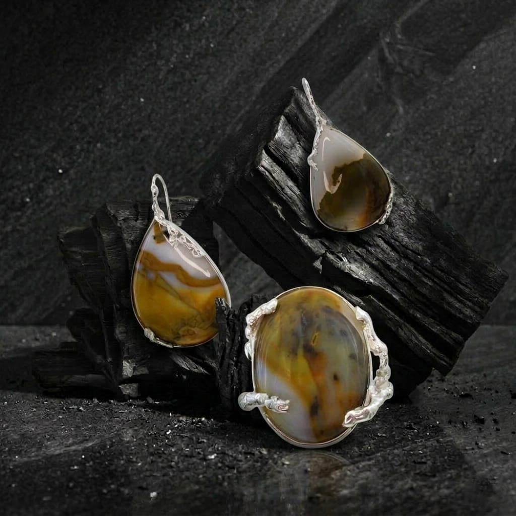 - PHYSIS - Parure en agate polka & argent