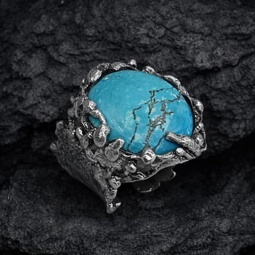 - KYANEA - Bague en turquoise cabochon & argent