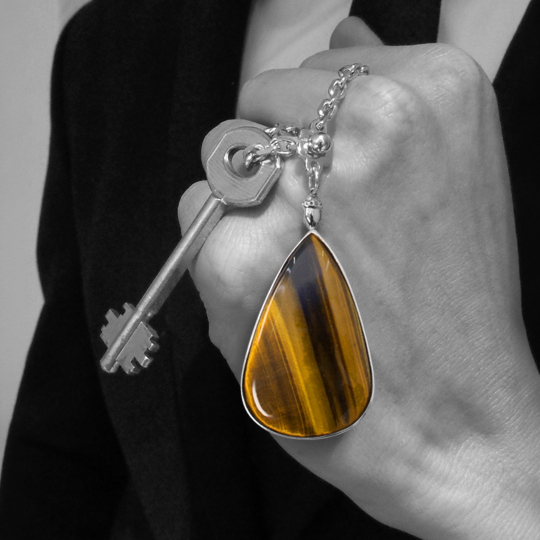 - LEONTOS - Porte-clé œil du tigre & argent