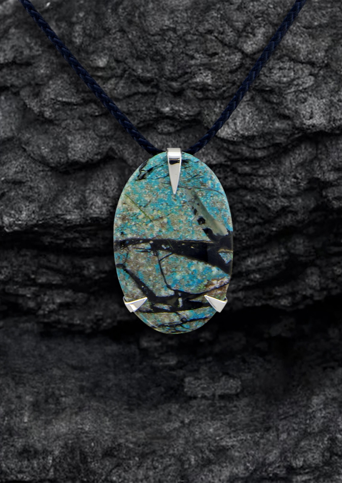 - KYANE – Pendentif en turquoise chrysocolle & argent