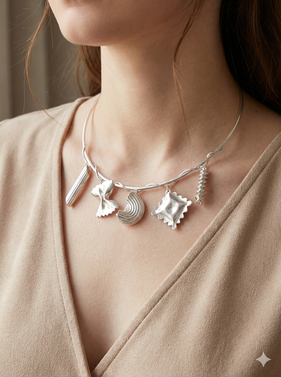 "Pastasciutta" Le Collier de Pâte en Argent