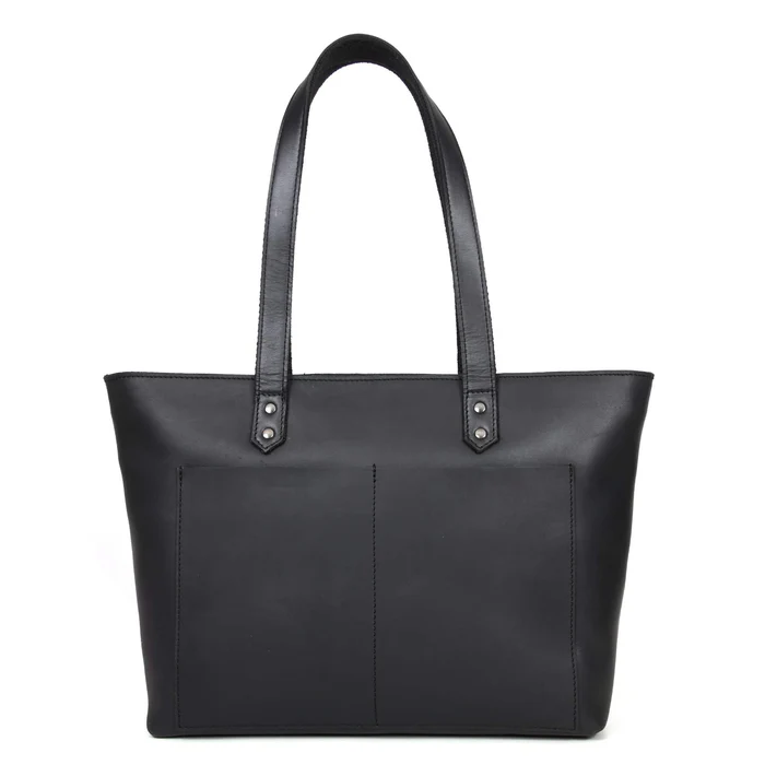 Classic Black Leather Tote Bag