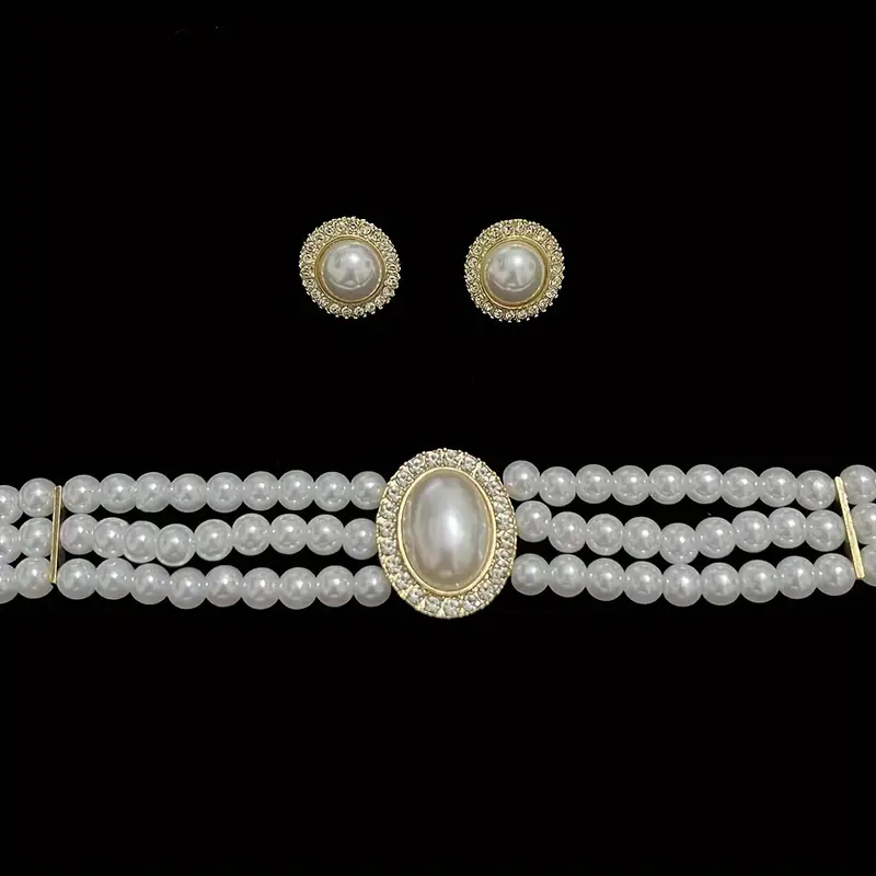 Luxurious Faux Pearl Necklace And Earring Set