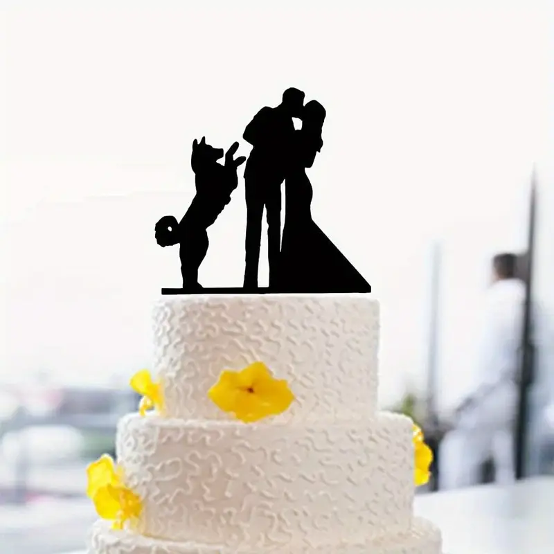 Bride & Groom with Dog Wedding Cake Topper
