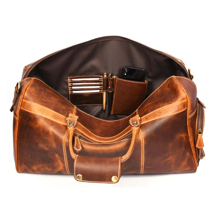 Voyager Duffle - Cognac Full-Grain Distressed Leather Duffle Bag