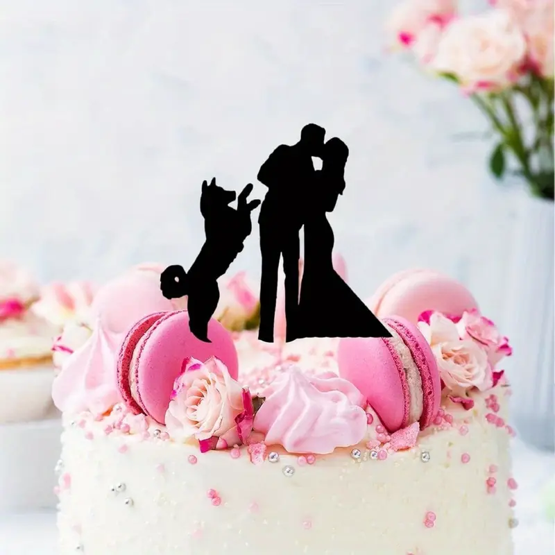 Bride & Groom with Dog Wedding Cake Topper