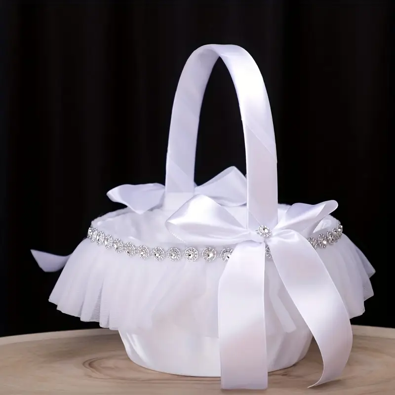 White Satin And Lace Flower Girl Basket