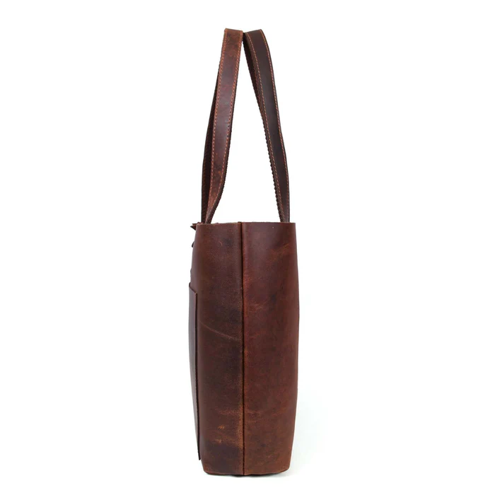Brown Leather Tote Bag with Leather Closure