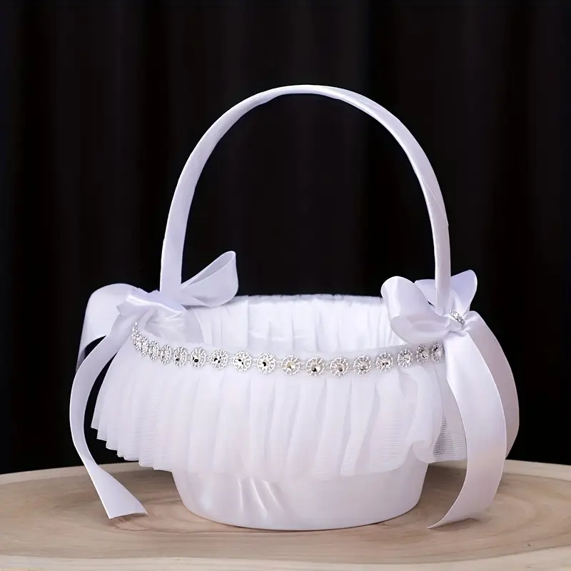 White Satin And Lace Flower Girl Basket