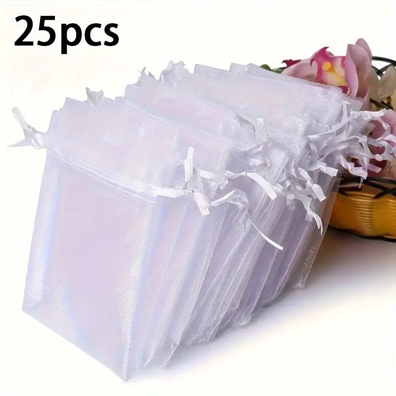 White Tulle Wedding Favor Bag - 25pcs