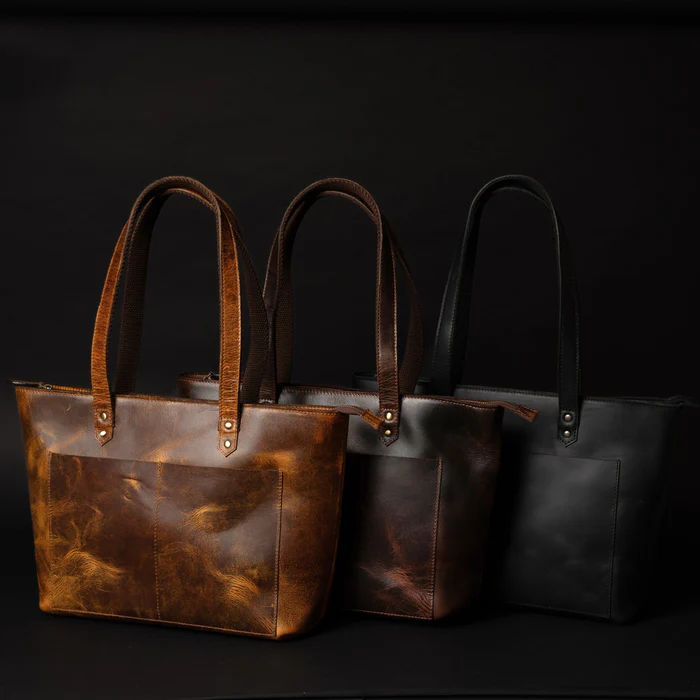 Classic Black Leather Tote Bag