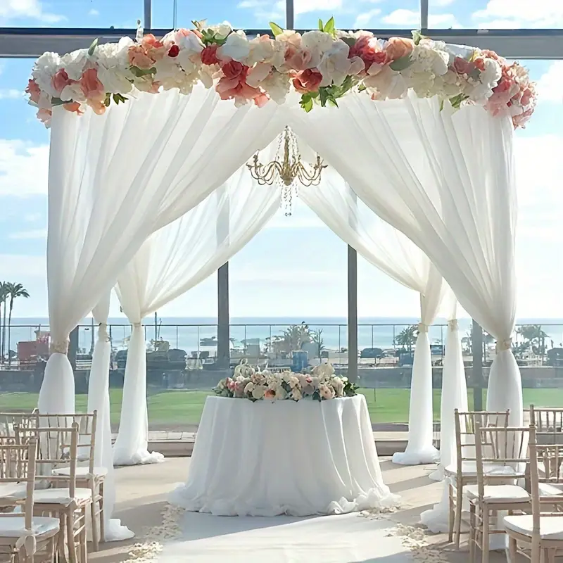 White Sheer Muslin Wedding Arch Drapery