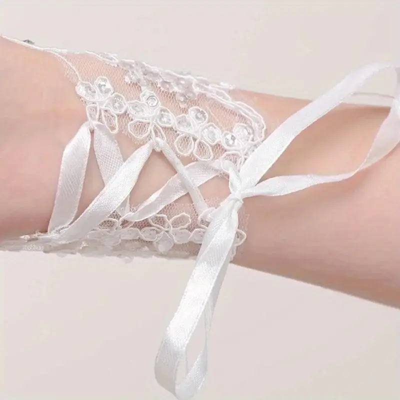 White Fingerless Wedding Gloves