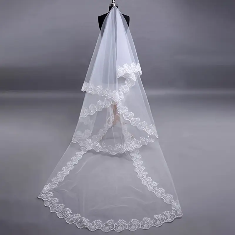 Elegant Single-Layer White Lace Bridal Veil
