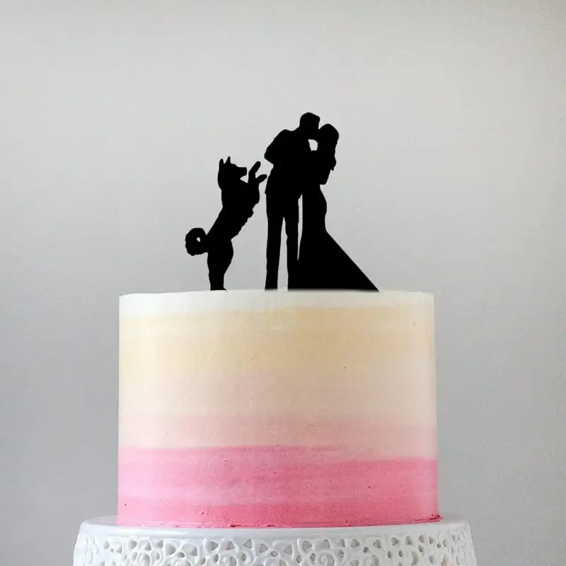 Bride & Groom with Dog Wedding Cake Topper