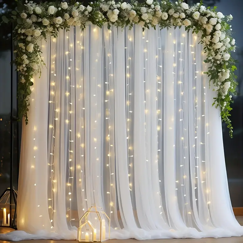 White Tulle Backdrop Decoration with Light String