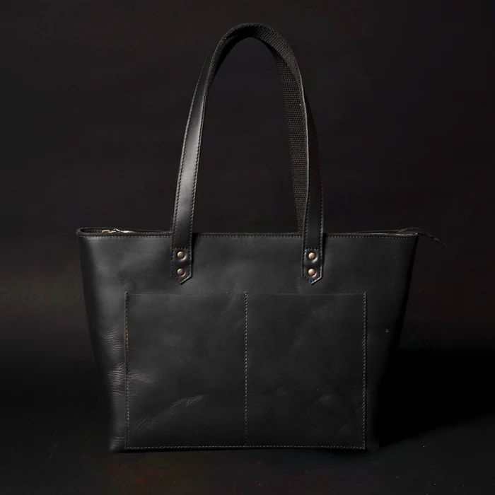 Classic Black Leather Tote Bag