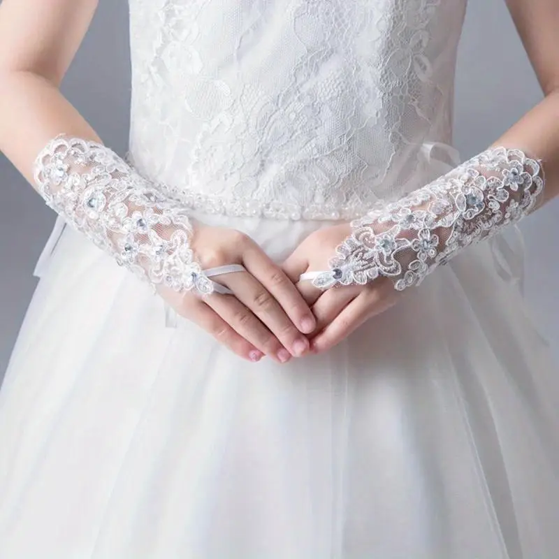 White Fingerless Wedding Gloves