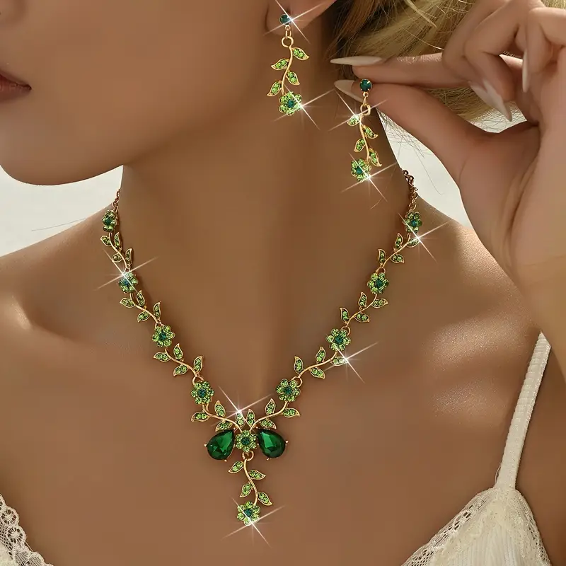 Bridal Jewelry Rhinestone Necklace and Earrings Set