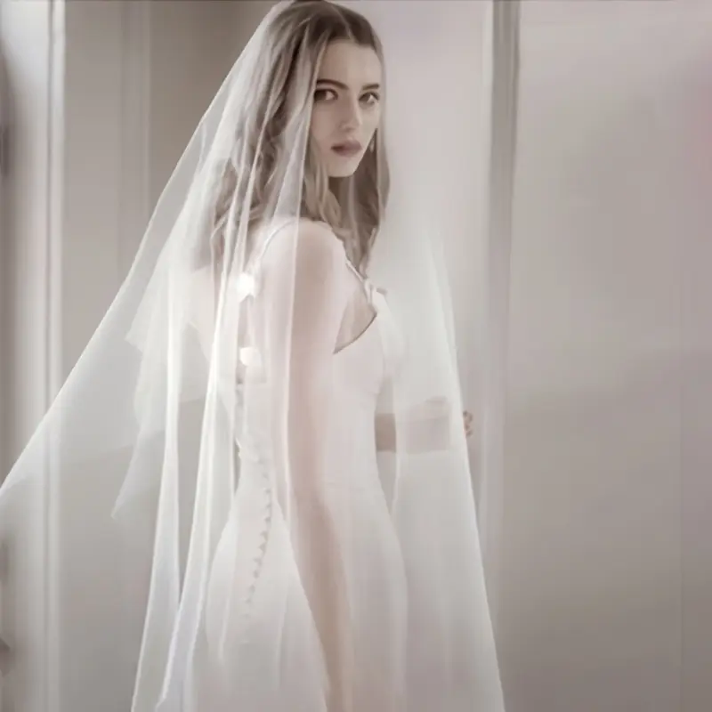 Elegant Single-Layer White Lace Bridal Veil