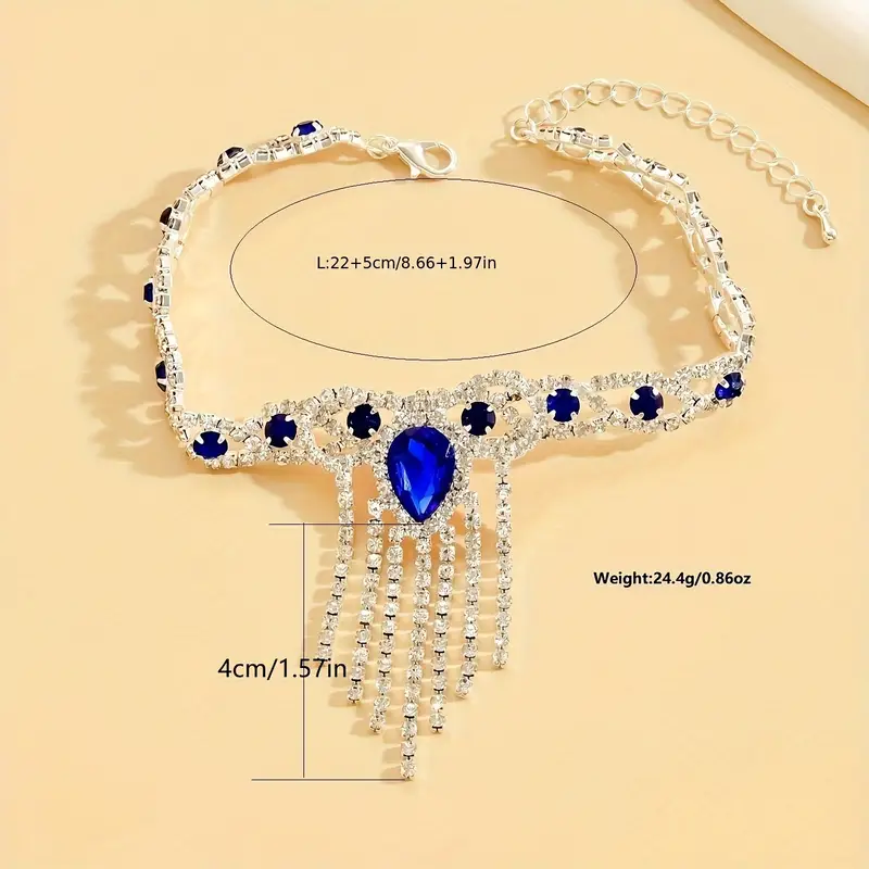 6 Sets - Long Tassel Rhinestone Ankle Bracelet
