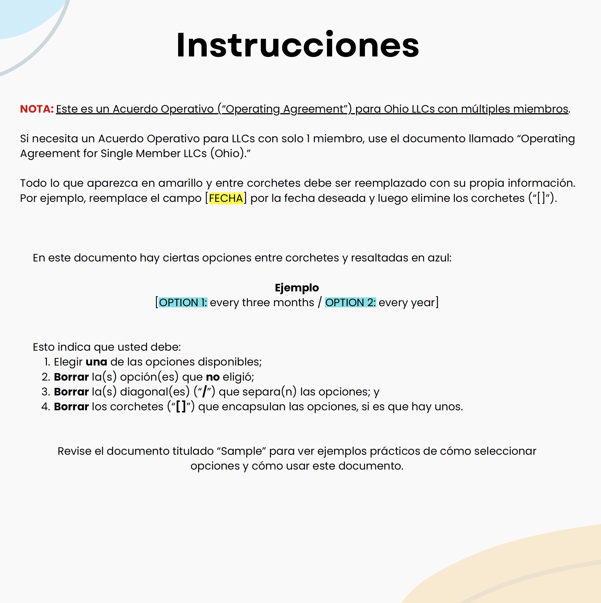 Acuerdo Operativo para Ohio LLC