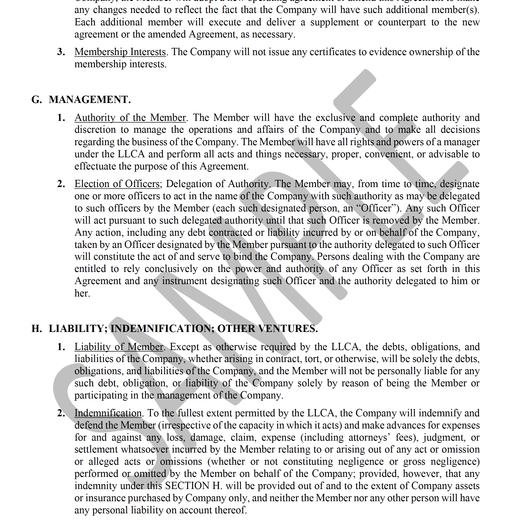 Acuerdo Operativo para Ohio LLC