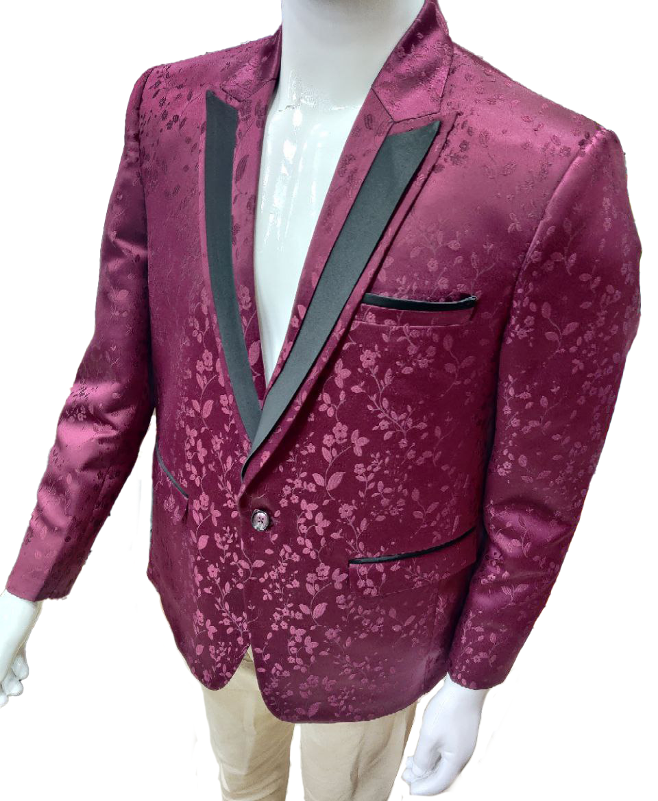 Maroon Floral Patterned Blazer