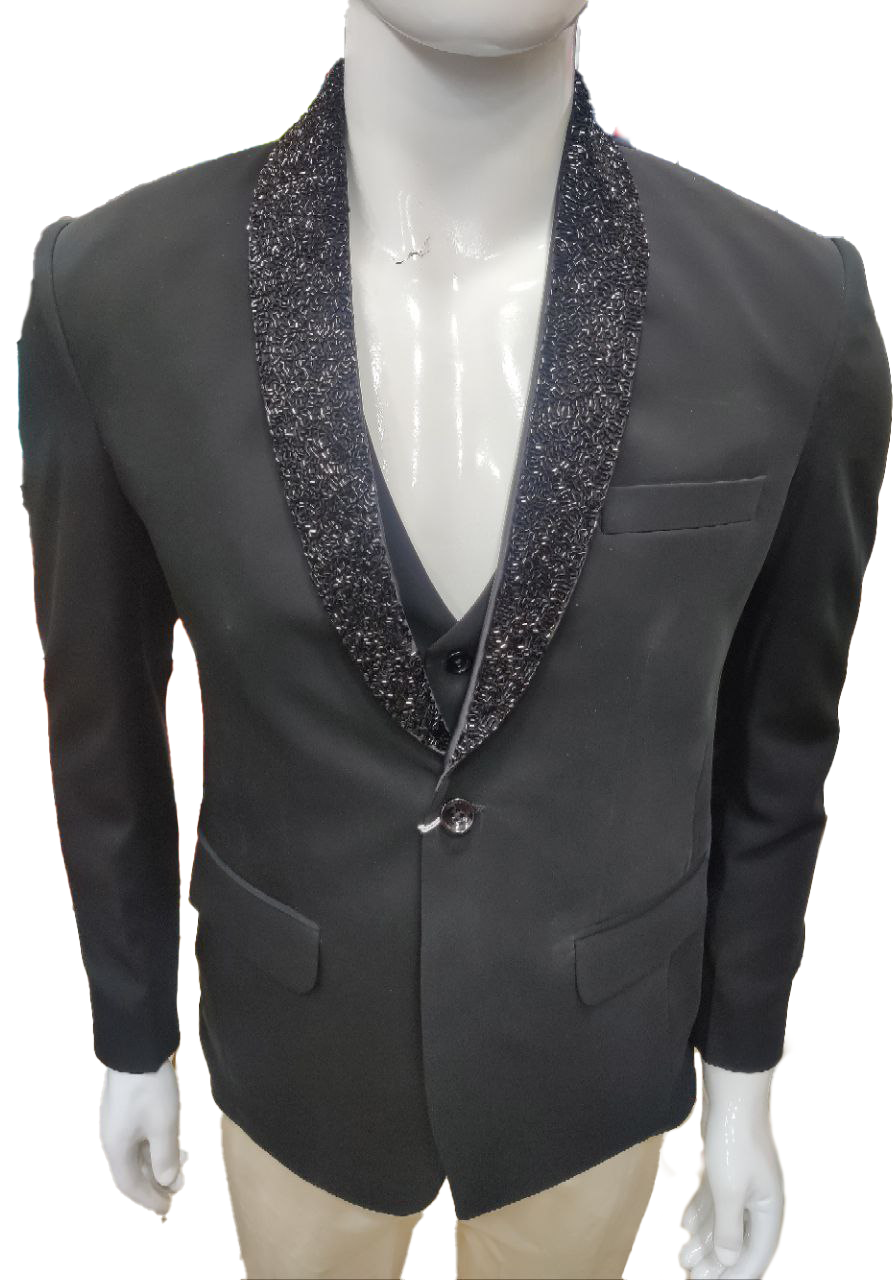 Black Glitter Lapel Tuxedo Jacket