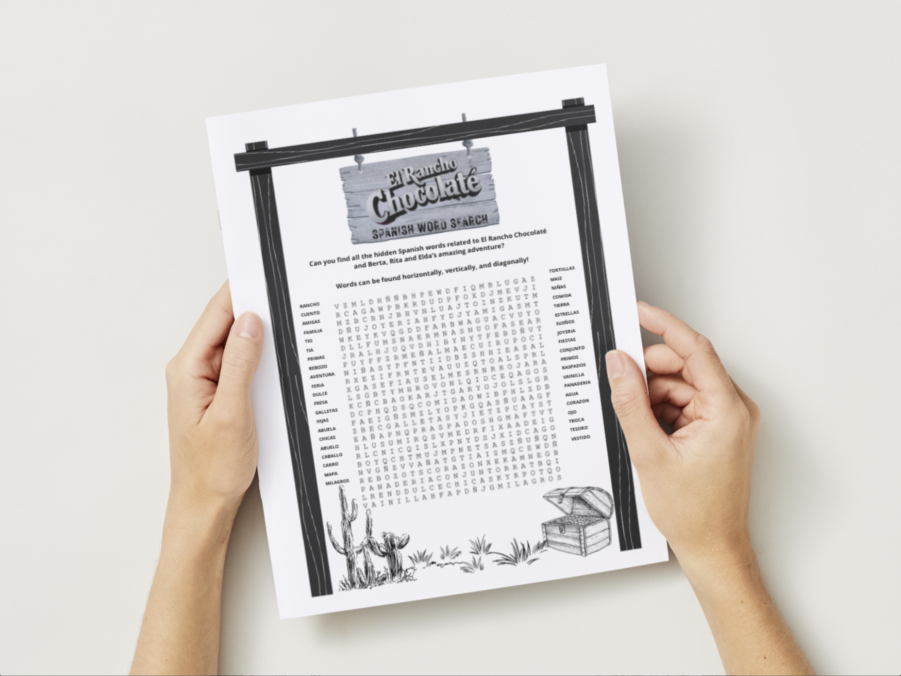 El Rancho Chocolaté Spanish - English Word Search Puzzle