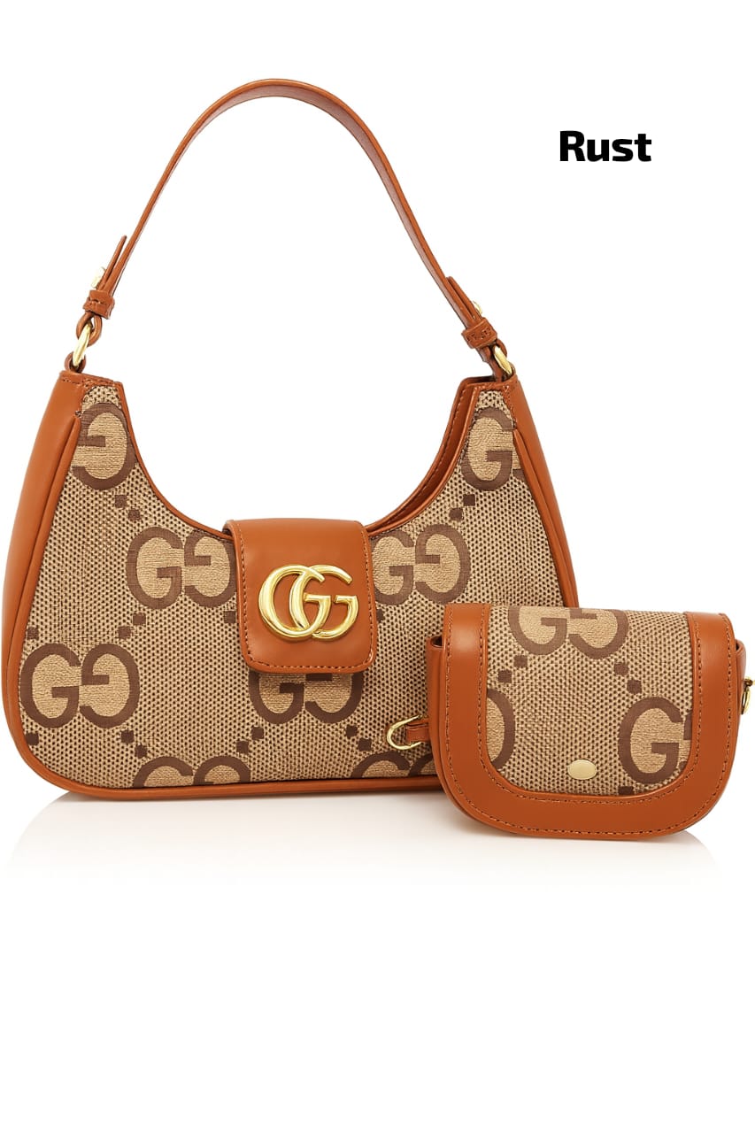 GG Pattern Red Handbag and Pouch Set