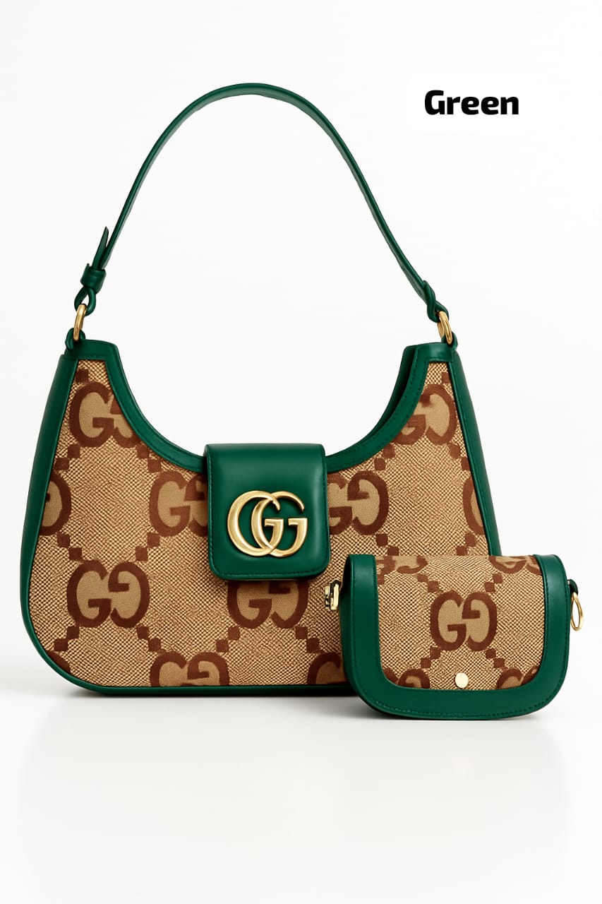 GG Pattern Red Handbag and Pouch Set