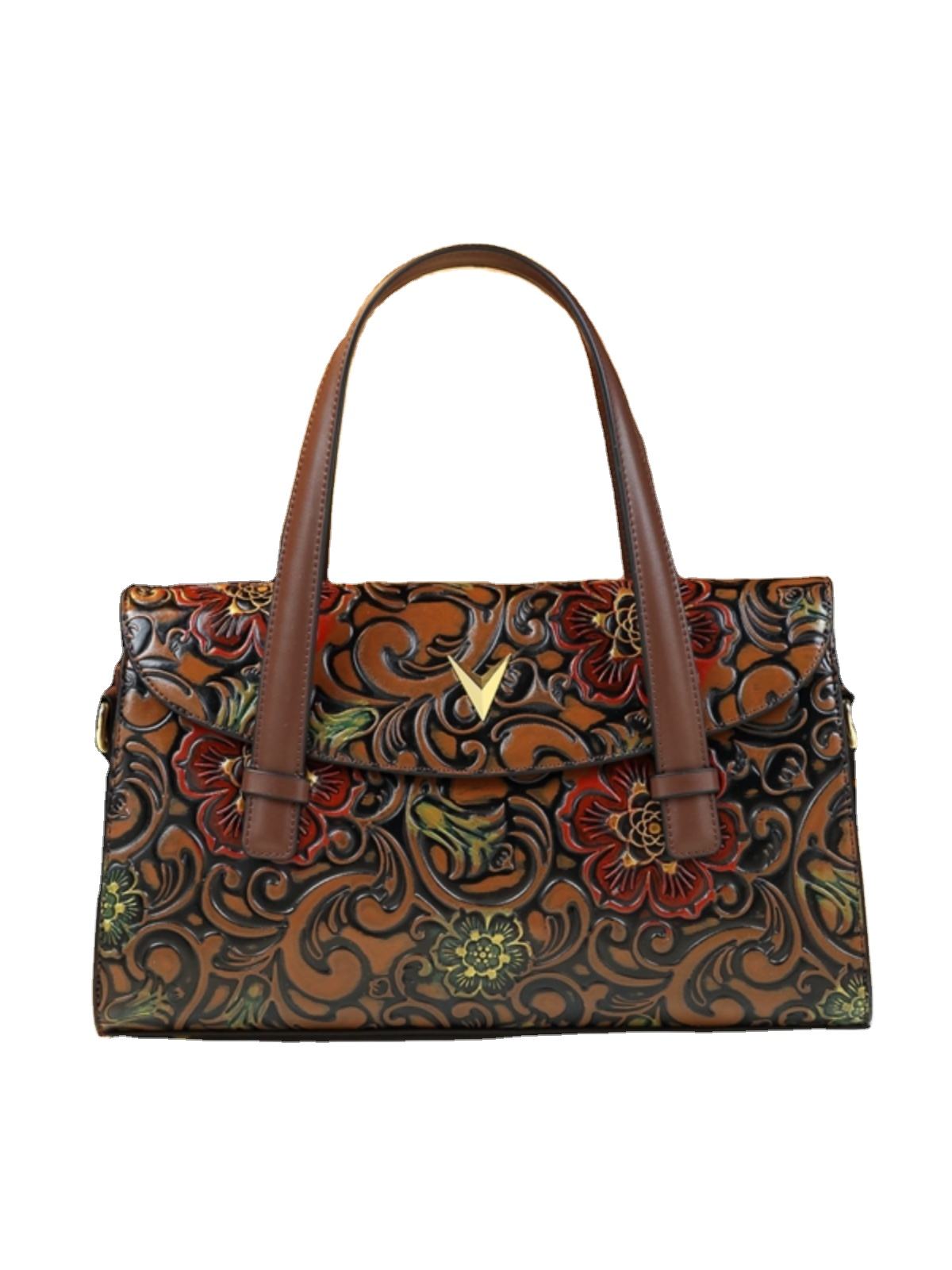 Handcrafted Floral Leather Tote Bag