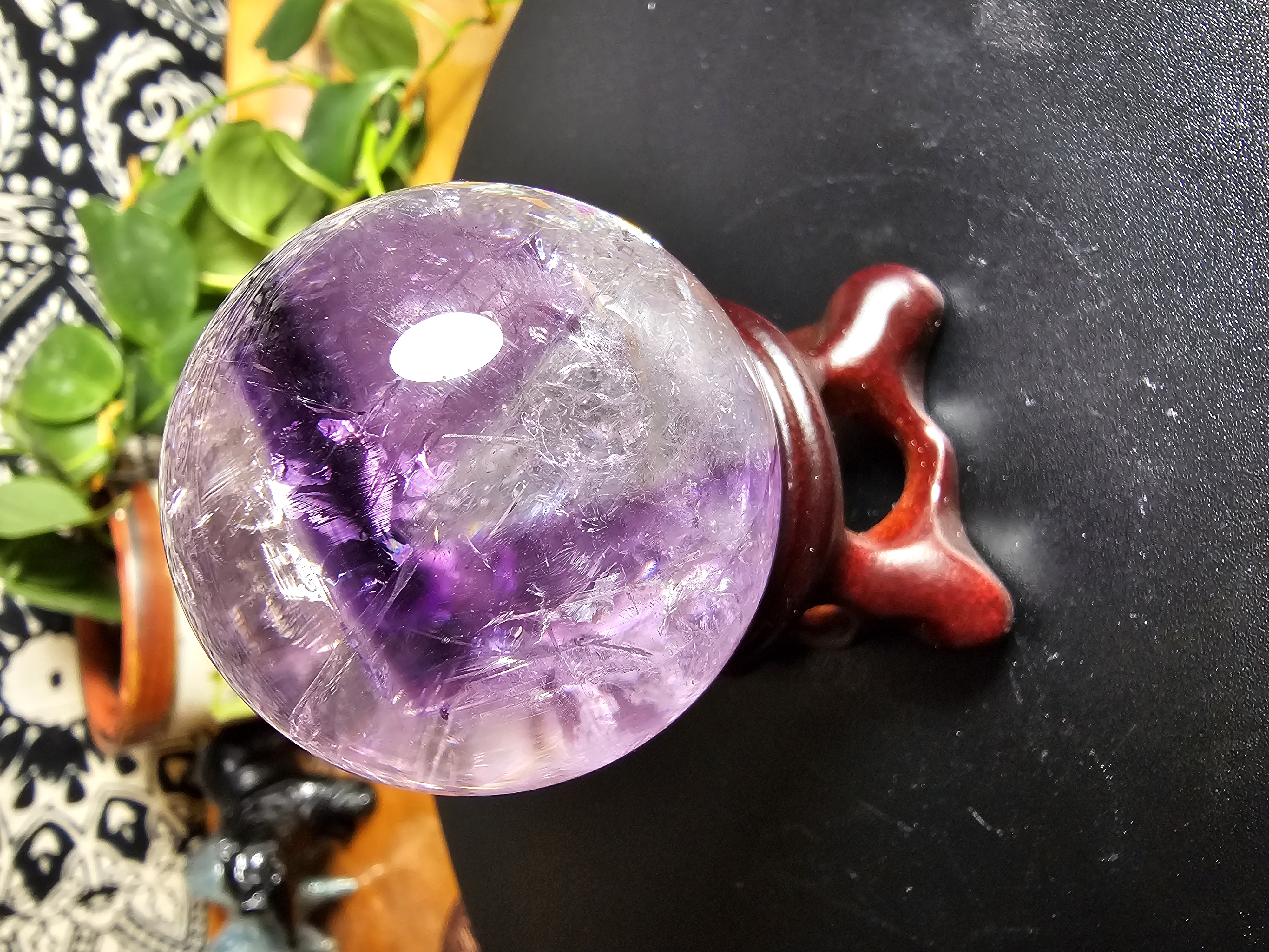 Amazing, Super Clear Amethyst Sphere With Chevron Band and Tons Of Flash!