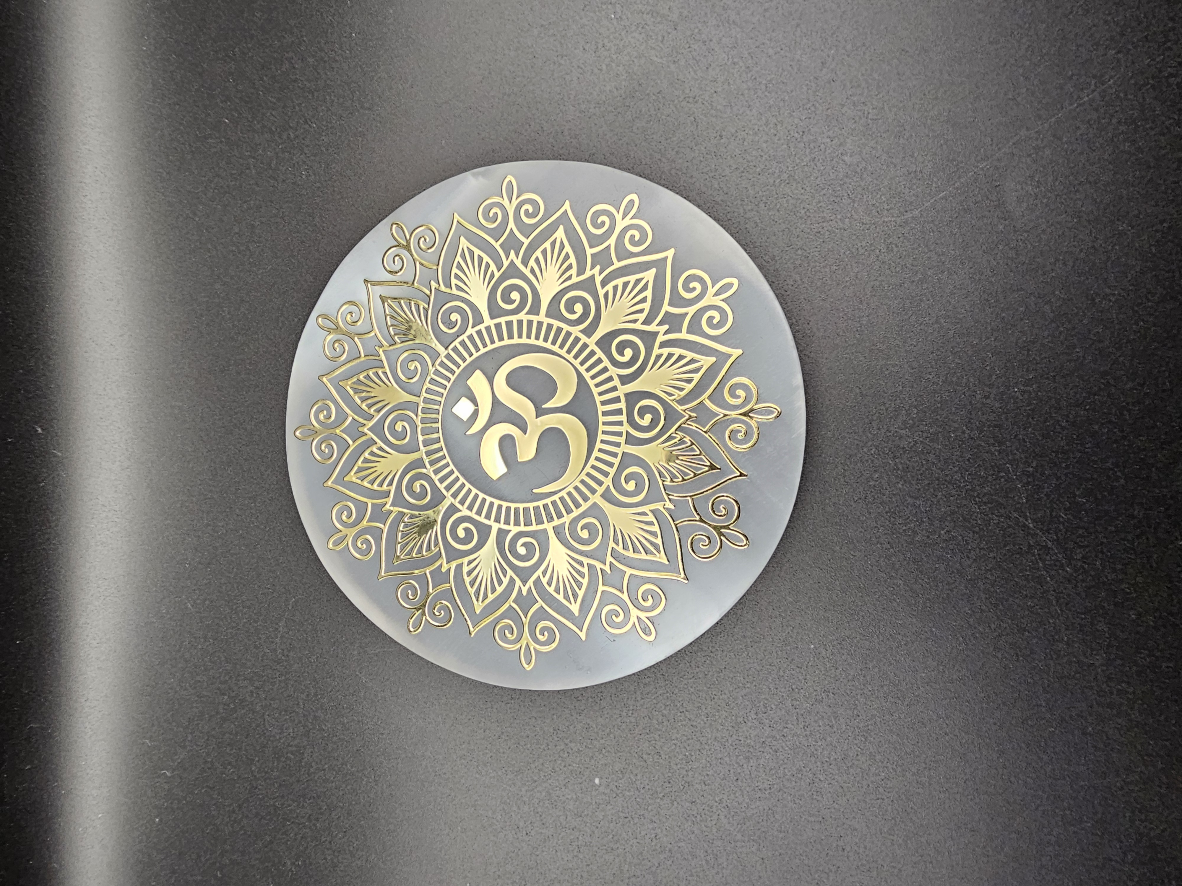 OM Selenite Crystal Charging and Cleansing Plate