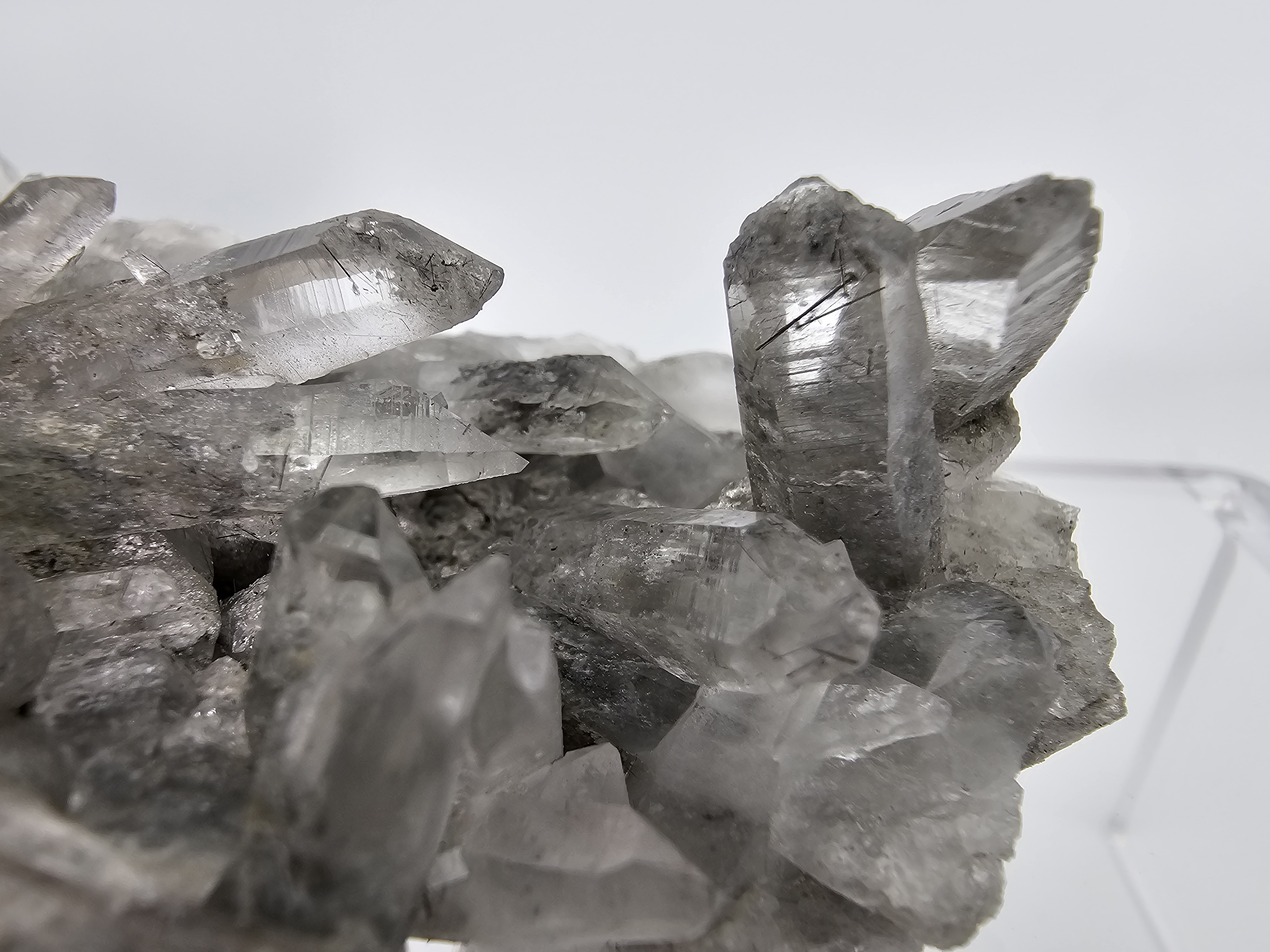 Raw Garden Quartz Specimen With Black Rutile, Free Holder!