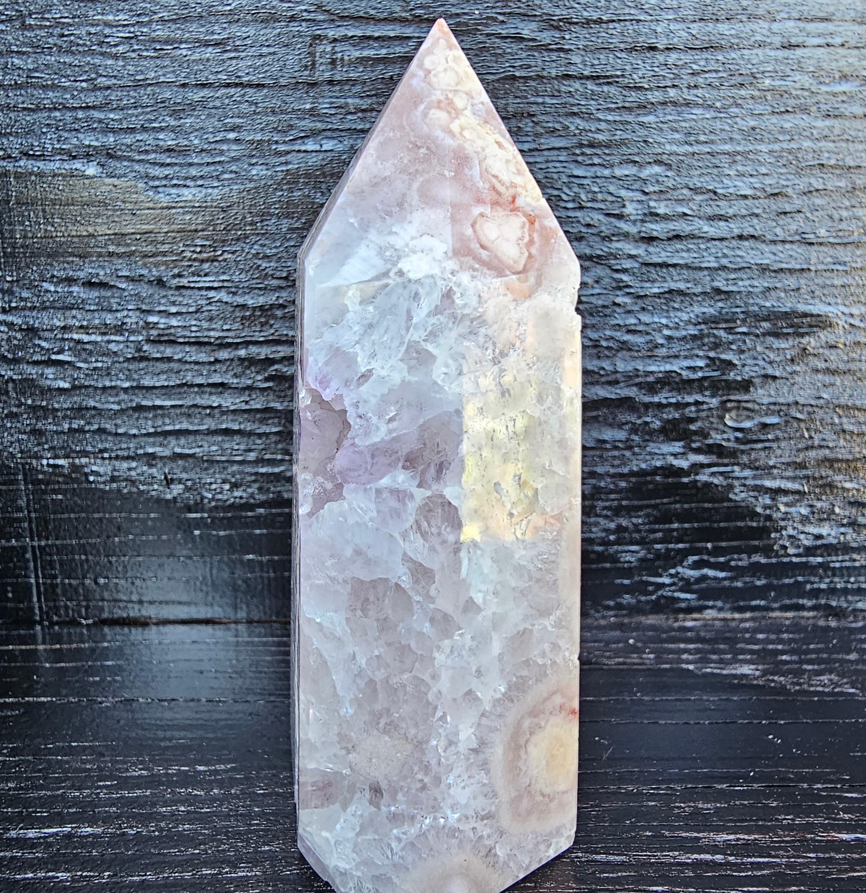 Pink Amethyst flower agate obelisk