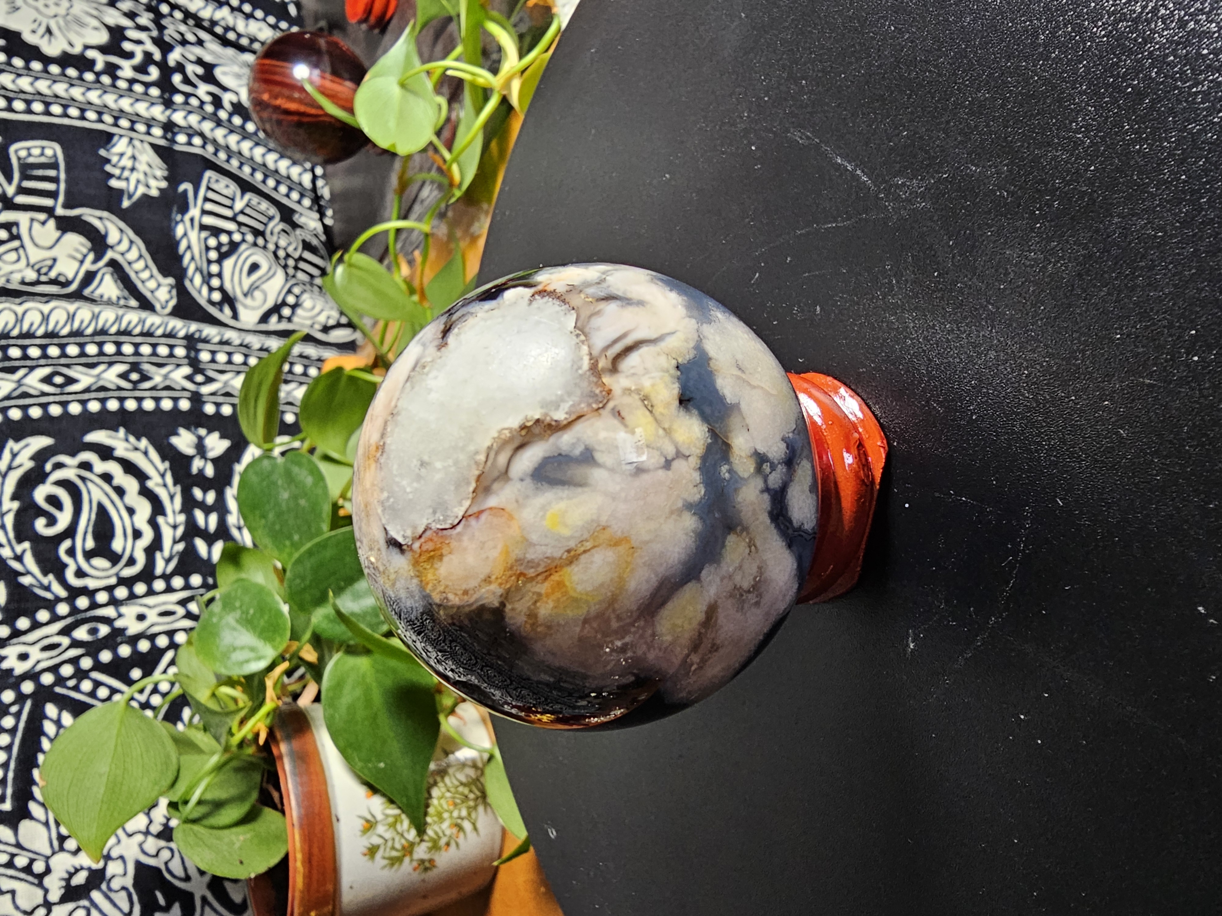 Perfect Black Flower Agate Sphere, Ideal Starter Size!