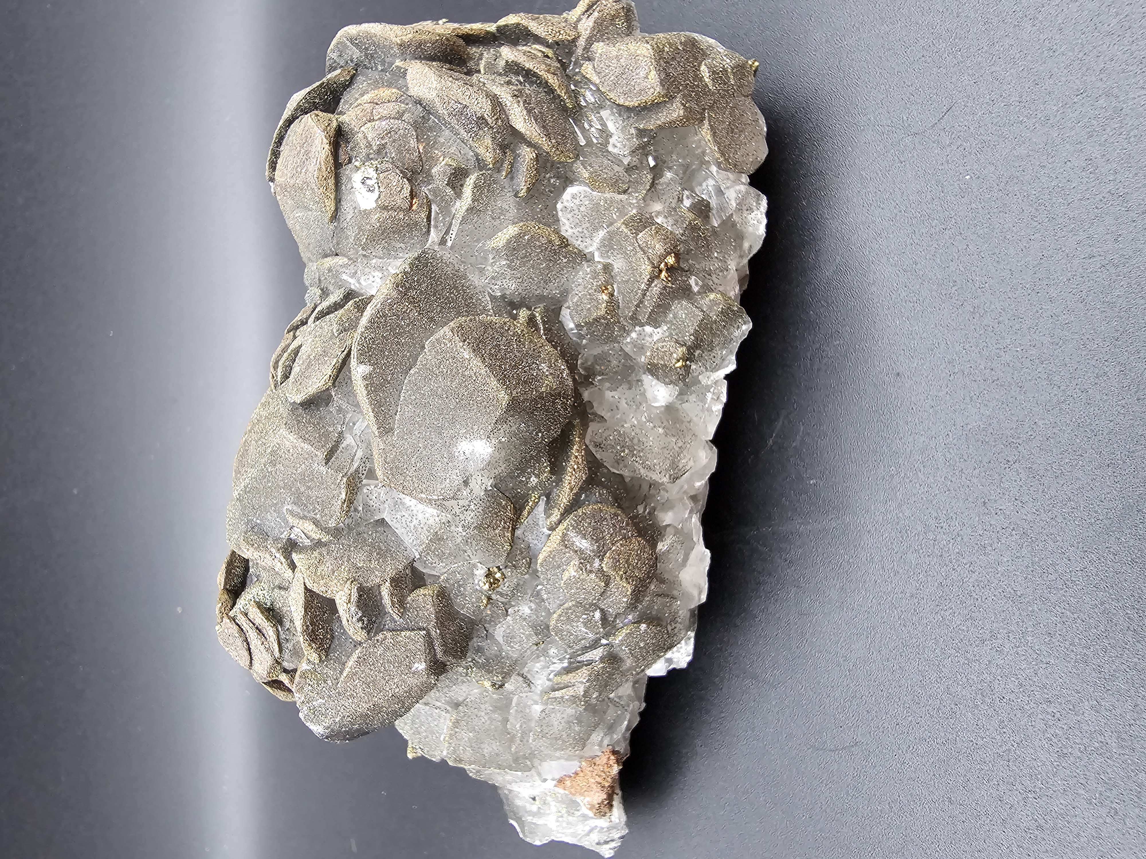 Unusual Bench Calcite with Pyrite, Chalcopyrite. 